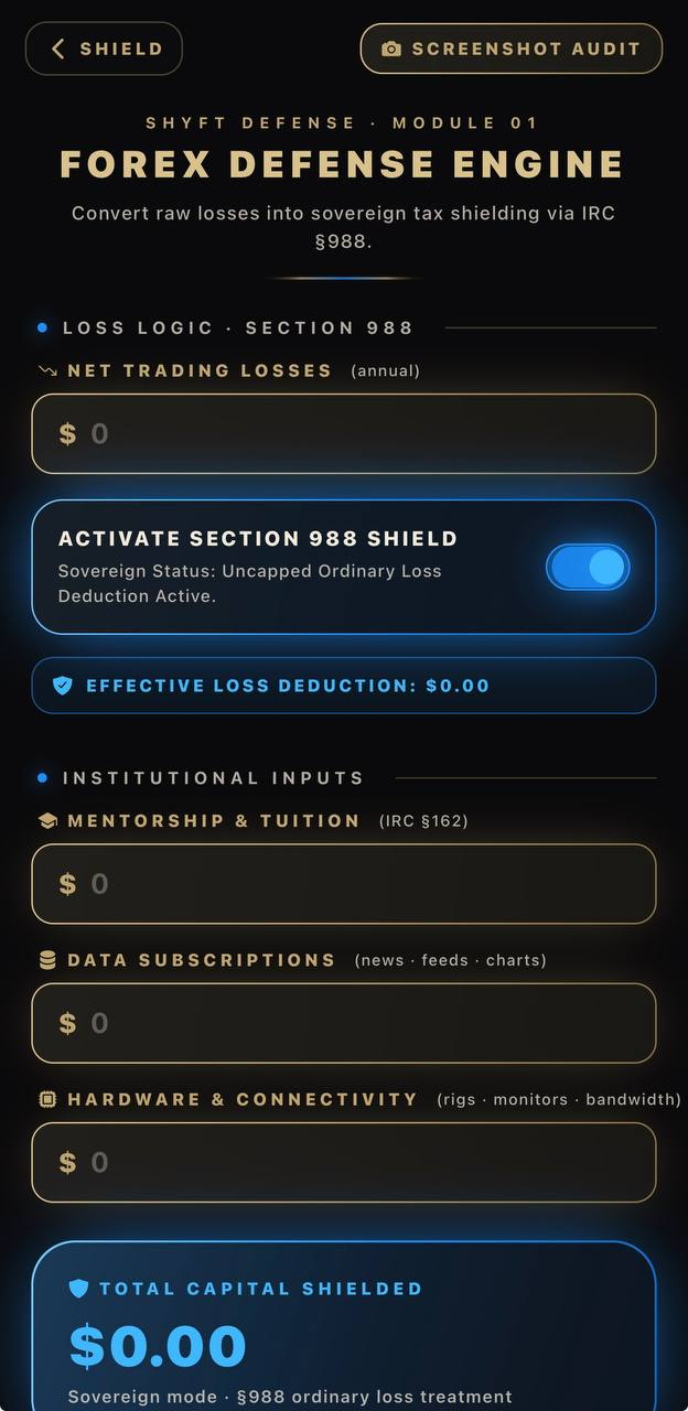 Forex Defense Engine — convert raw losses into tax shielding via IRC §988