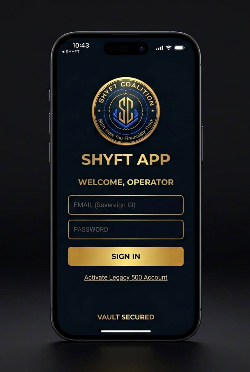 The SHYFT App login screen — Welcome Operator, Vault Secured
